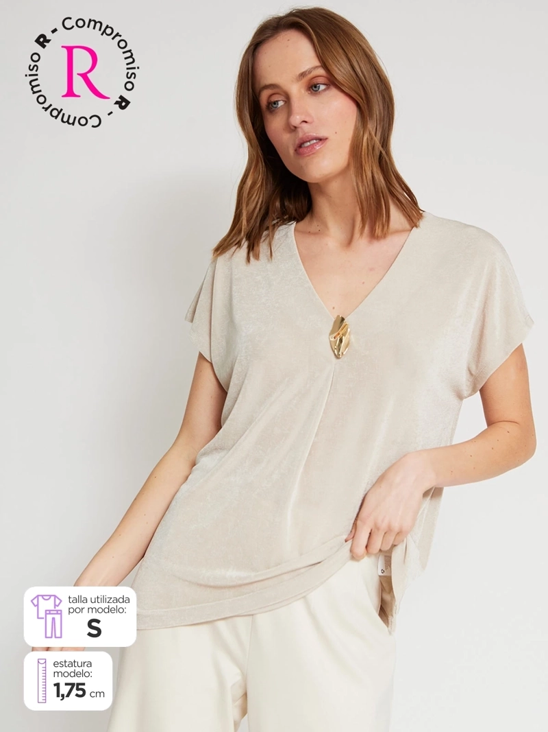POLERA MUJER CACHAREL MANGA CORTA TEXTURADA