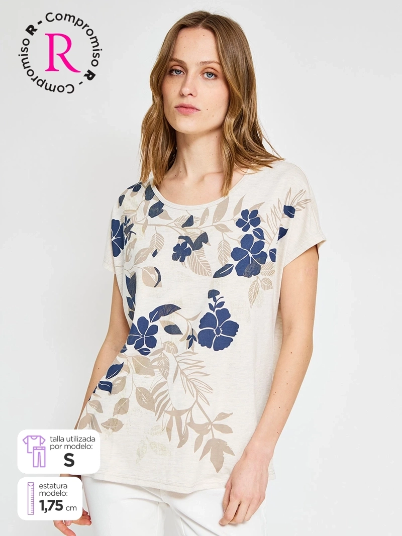 POLERA MUJER AZIZ MANGA CORTA ESTAMPADA