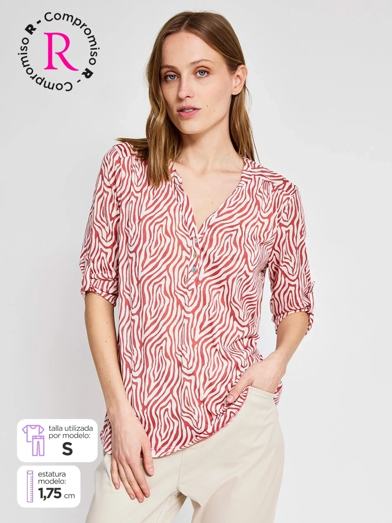 POLERA MUJER AZIZ MANGA 3/4 ESTAMPADA BÁSICA