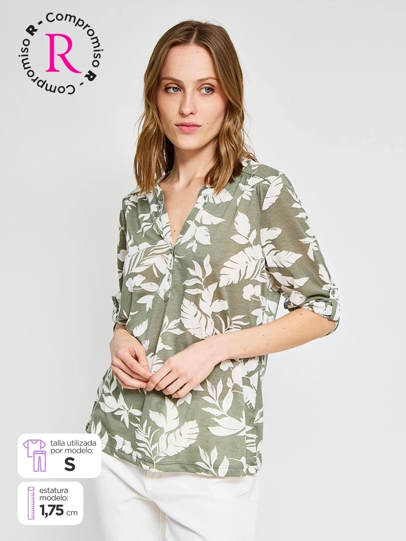 POLERA MUJER AZIZ MANGA 3/4 ESTAMPADA BÁSICA