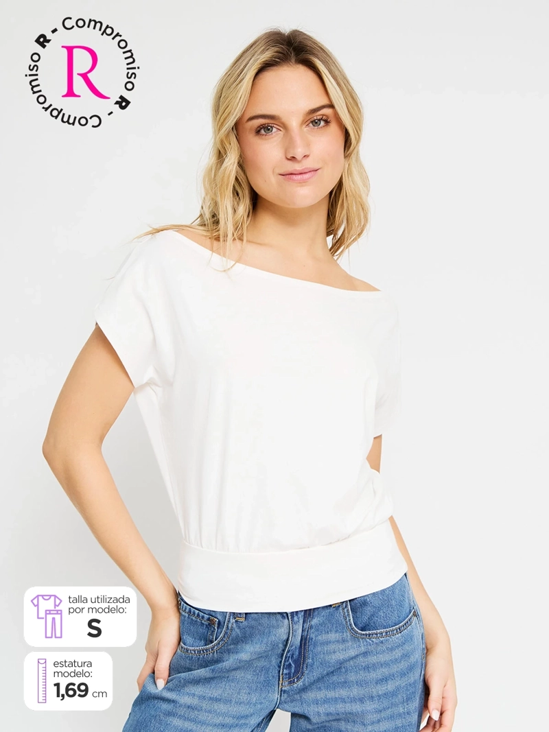 POLERA MUJER INDEX ALGODÓN MANGA CORTA ASIMÉTRICA