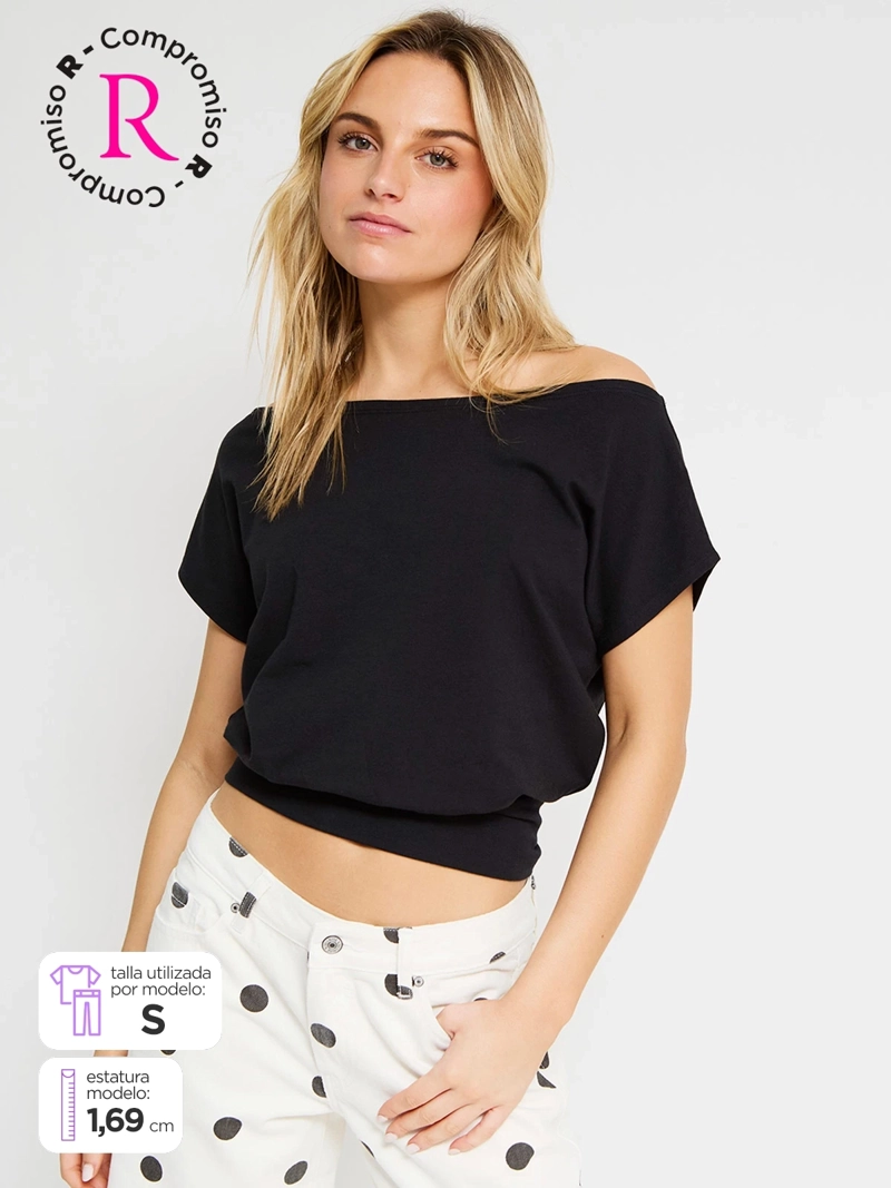 POLERA MUJER INDEX ALGODÓN MANGA CORTA ASIMÉTRICA