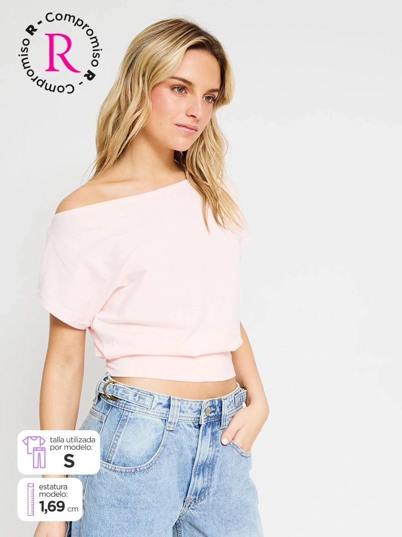 POLERA MUJER INDEX ALGODÓN MANGA CORTA ASIMÉTRICA