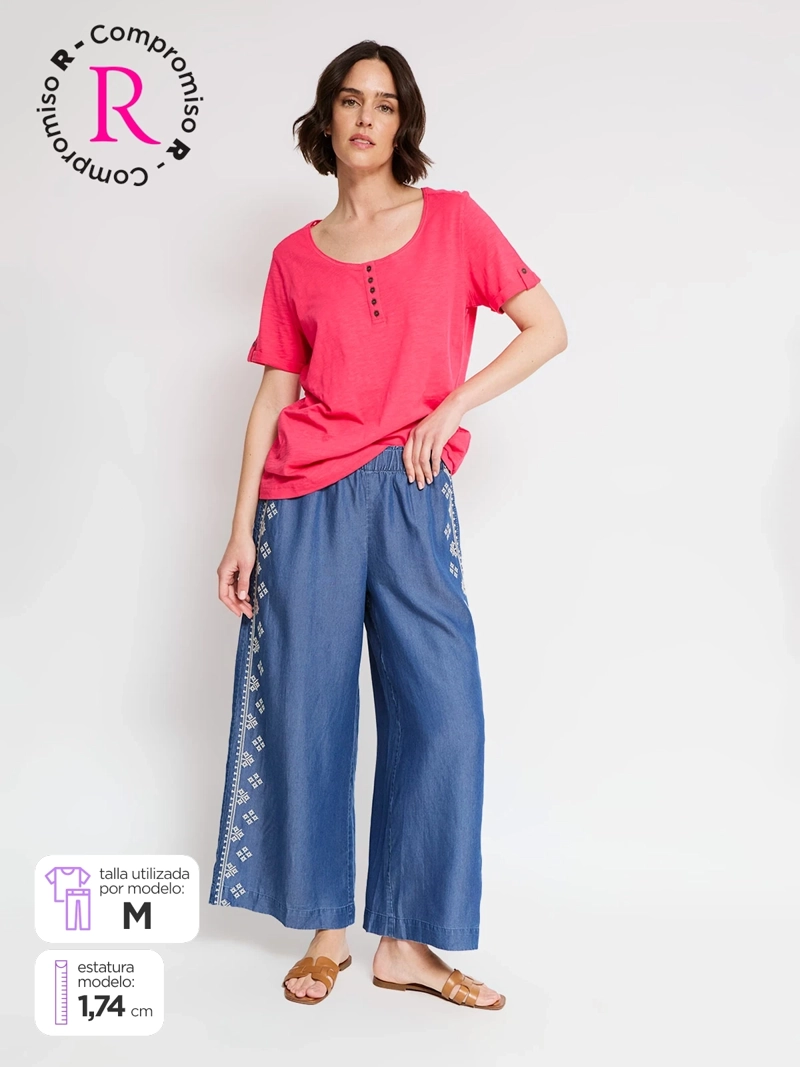 PANTALÓN MUJER AZIZ REGULAR DENIM BORDADO
