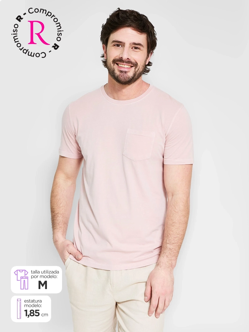 POLERA HOMBRE CACHAREL ALGODÓN CUELLO REDONDO MANGA CORTA LAVADA
