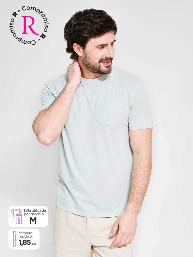 POLERA HOMBRE CACHAREL ALGODÓN CUELLO REDONDO MANGA CORTA LAVADA - 1