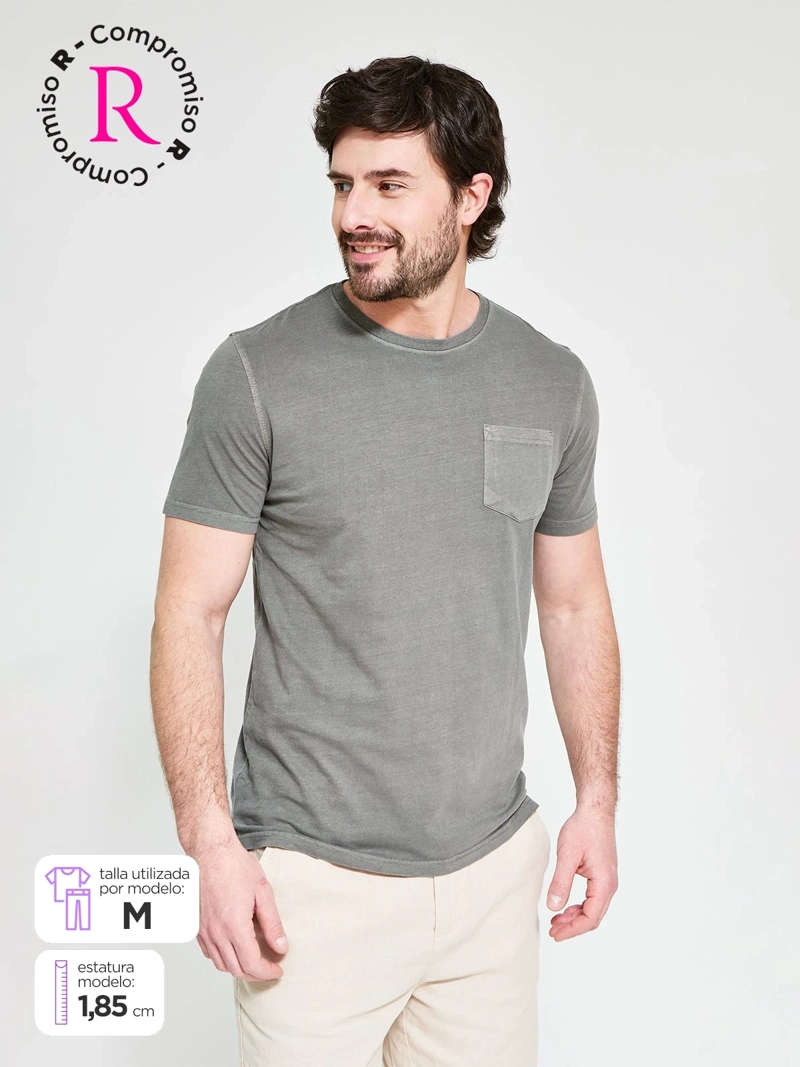 POLERA HOMBRE CACHAREL ALGODÓN CUELLO REDONDO MANGA CORTA LAVADA - 1