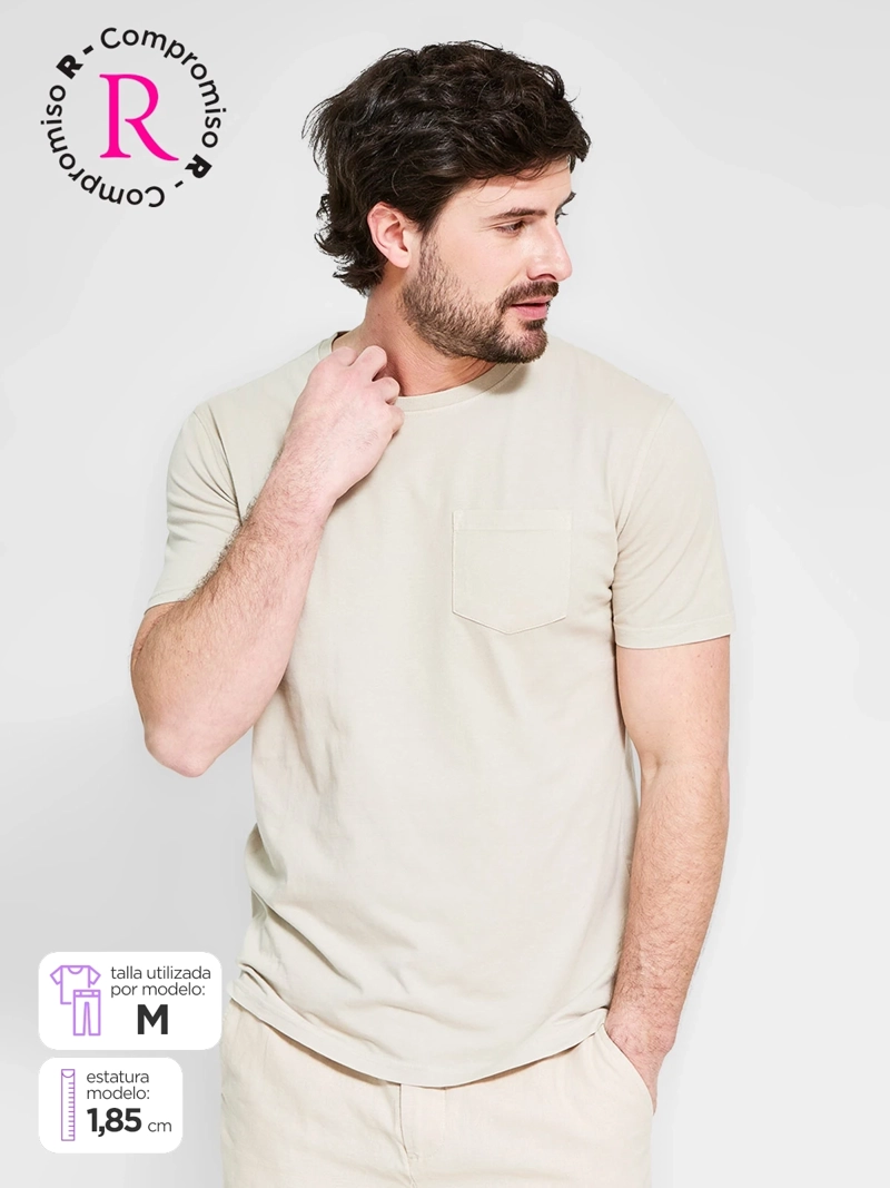 POLERA HOMBRE CACHAREL ALGODÓN CUELLO REDONDO MANGA CORTA LAVADA