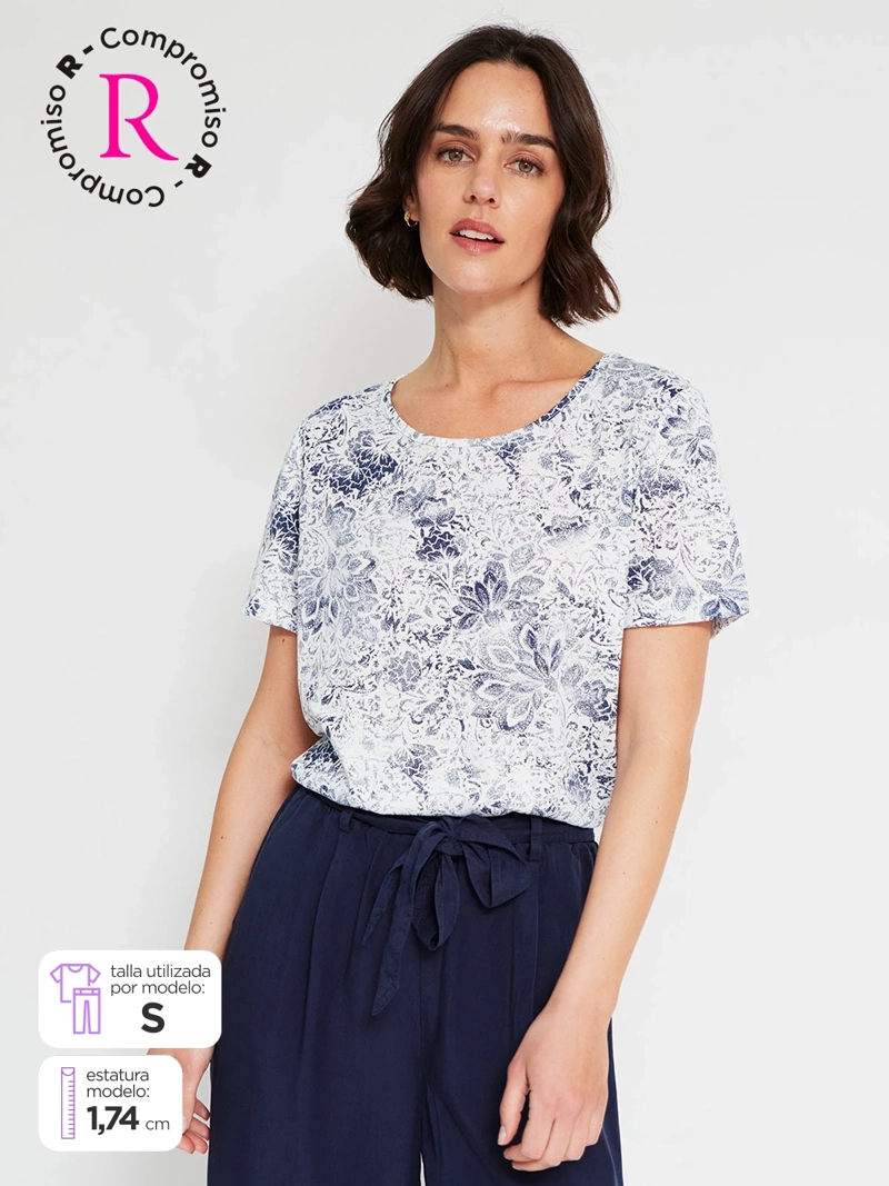 POLERA MUJER AZIZ MANGA CORTA ESTAMPADA