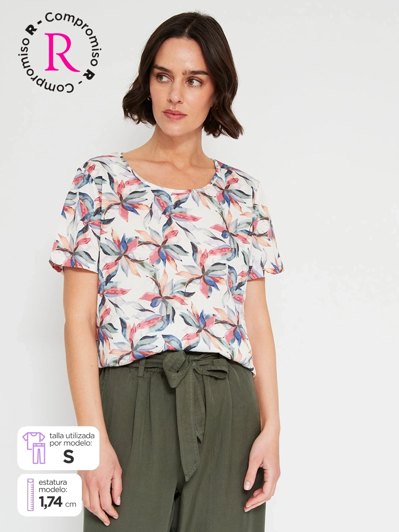 POLERA MUJER AZIZ MANGA CORTA ESTAMPADA