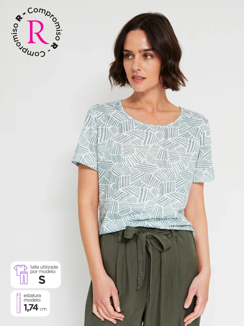 POLERA MUJER AZIZ MANGA CORTA ESTAMPADA