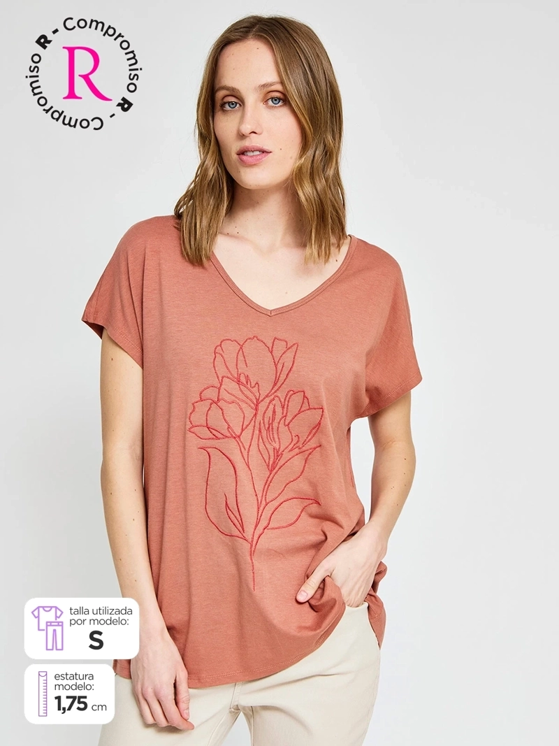 POLERA MUJER AZIZ ALGODÓN MANGA CORTA METÁLICA