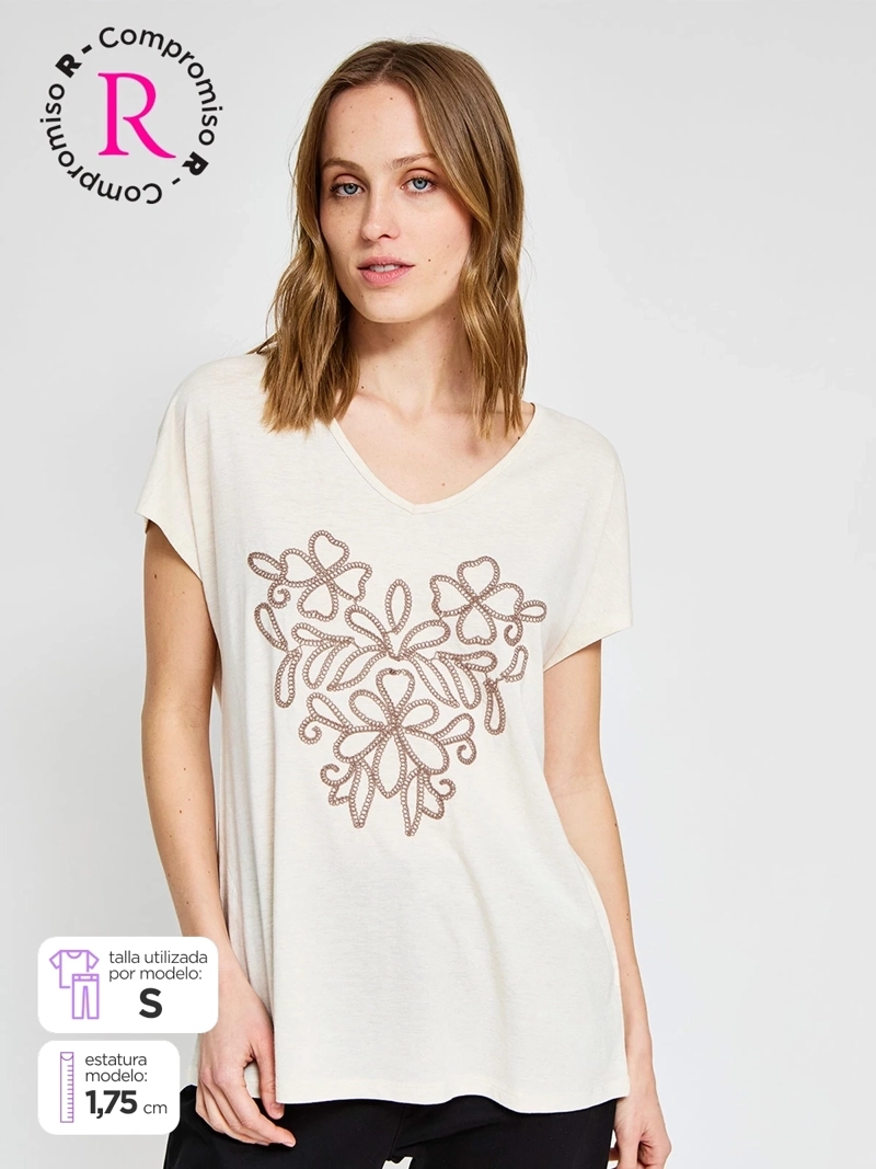 POLERA MUJER AZIZ ALGODÓN MANGA CORTA METÁLICA - 1