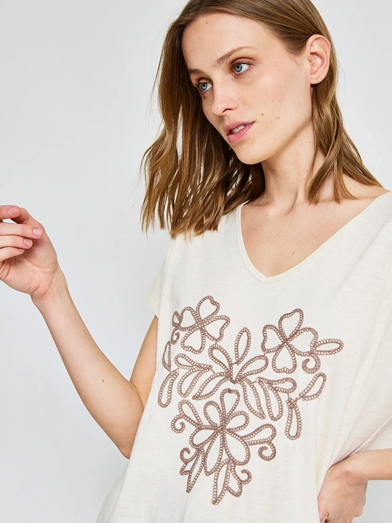 POLERA MUJER AZIZ ALGODÓN MANGA CORTA METÁLICA - 3