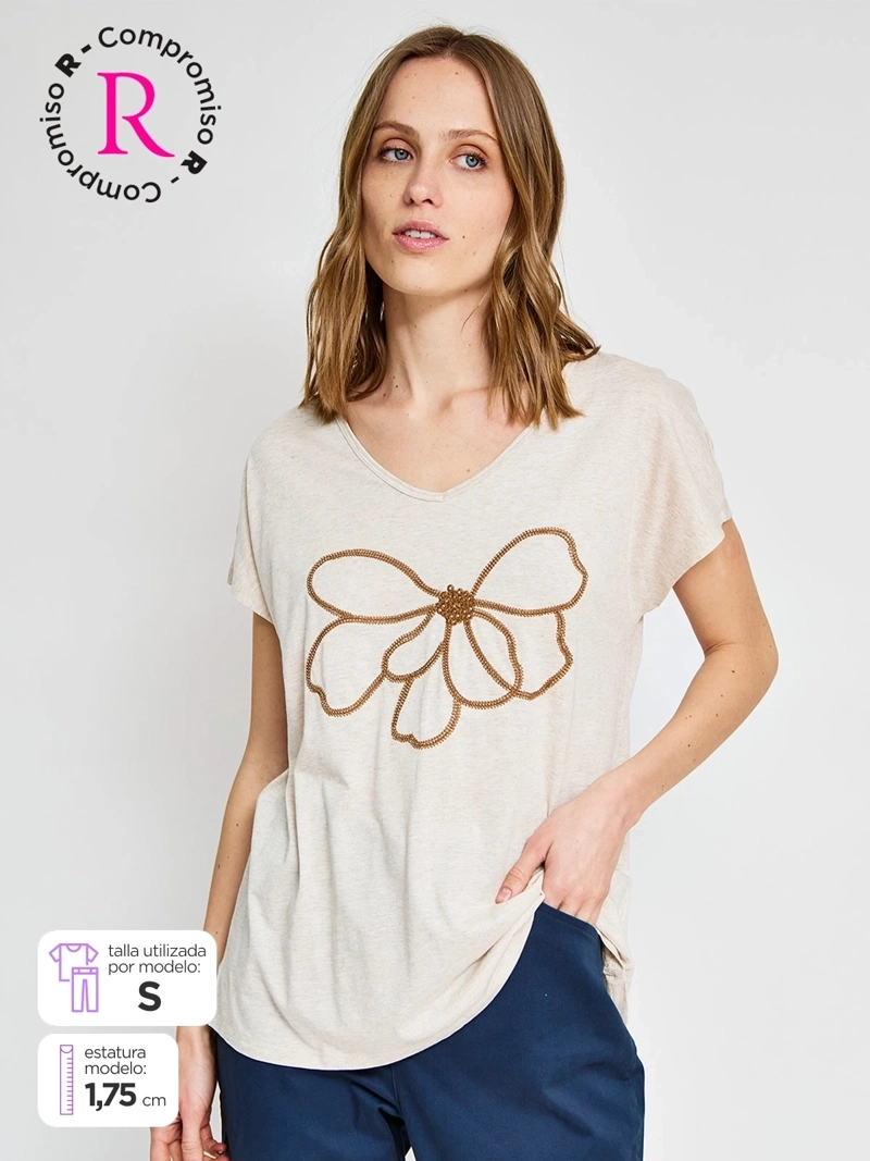 POLERA MUJER AZIZ ALGODÓN MANGA CORTA METÁLICA