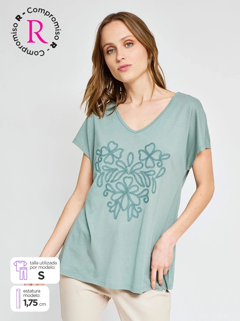 POLERA MUJER AZIZ ALGODÓN MANGA CORTA METÁLICA - 1