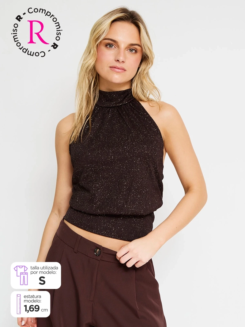 POLERA MUJER INDEX HALTER BRILLOS