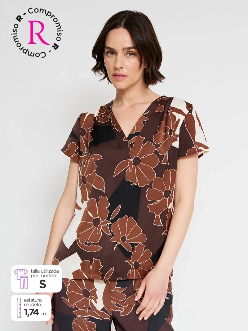 BLUSA MUJER CACHAREL CUELLO EN V MANGA CORTA