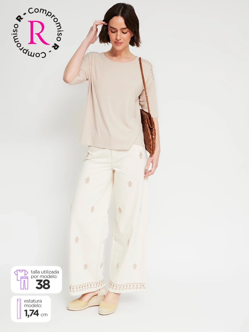 JEANS MUJER TATIENNE ALGODÓN RECTO BORDADOS