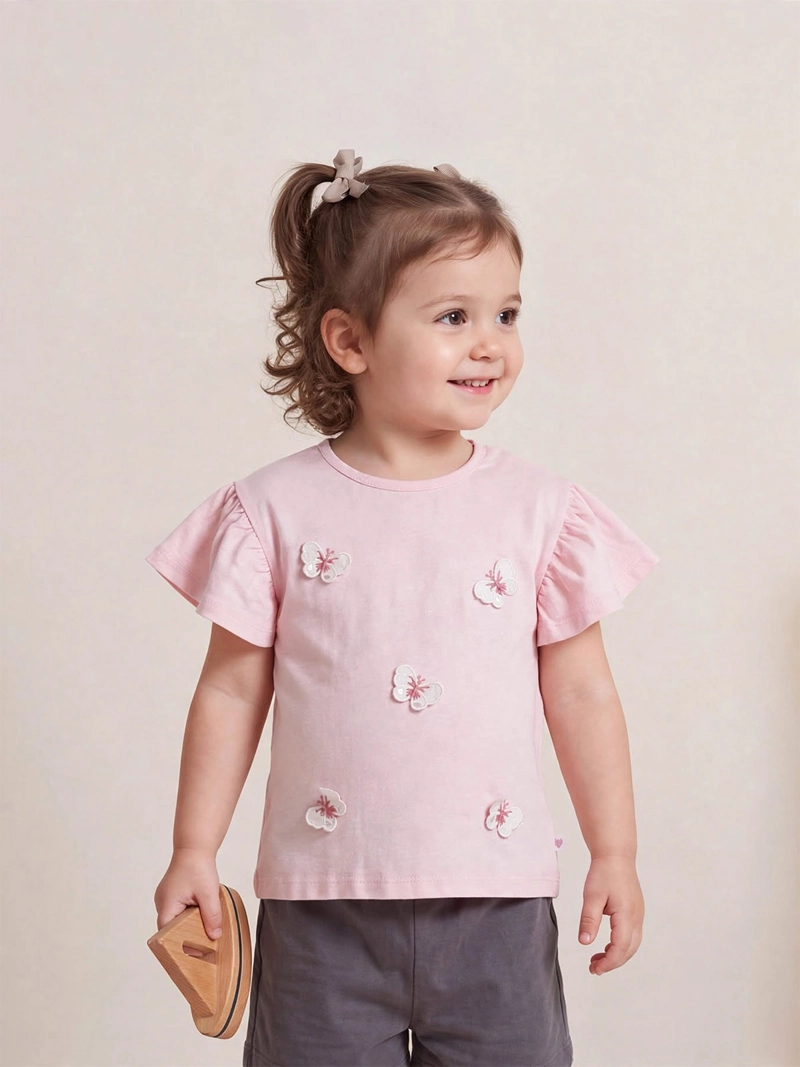 POLERA NIÑA BABY HARVEST MANGA CORTA ALGODÓN APLICACIONES