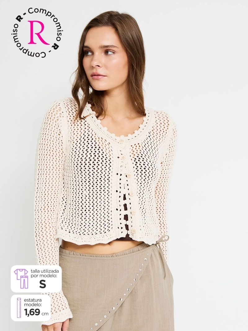 CARDIGAN MUJER INDEX ALGODÓN CALADO
