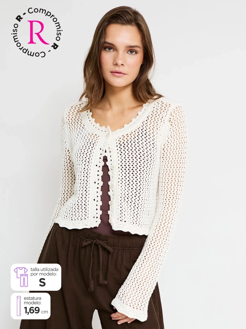 CARDIGAN MUJER INDEX ALGODÓN CALADO