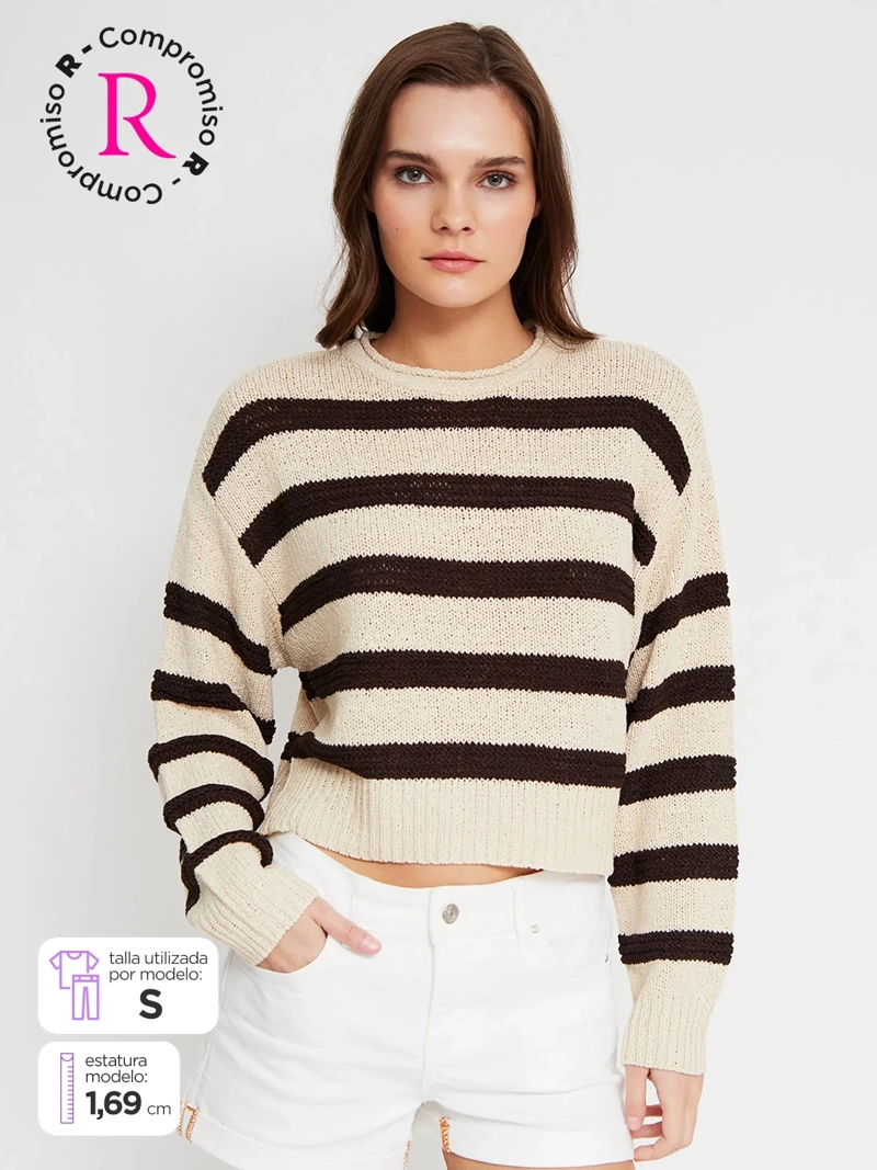 SWEATER MUJER INDEX MANGA LARGA CALADO - 1