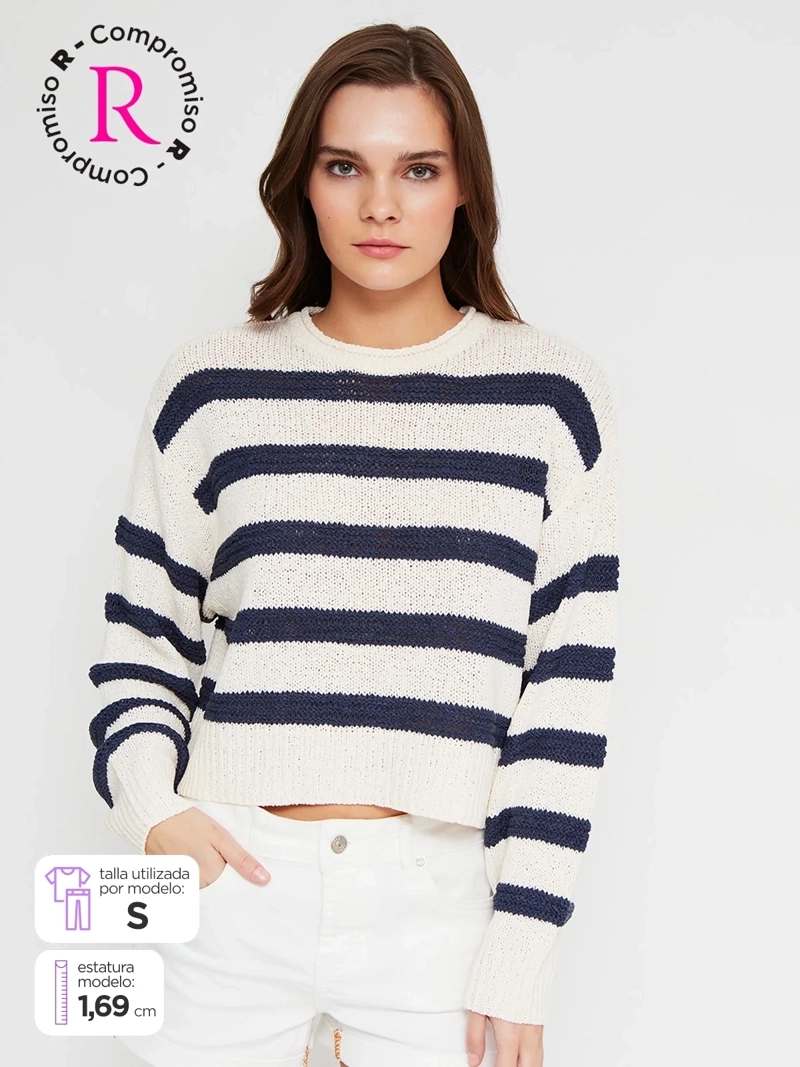 SWEATER MUJER INDEX MANGA LARGA CALADO