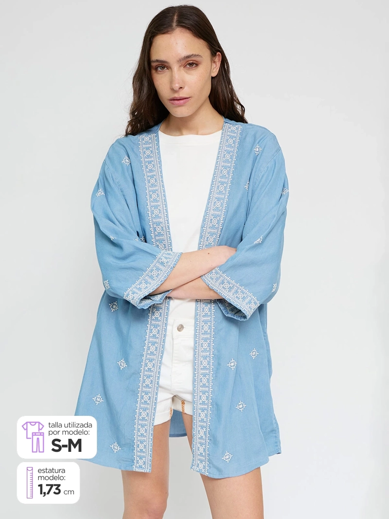CHAQUETA MUJER AZIZ TIPO KIMONO BORDADO - 1