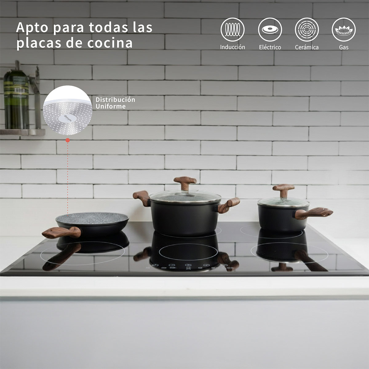 BATERÍA DE COCINA SIMPLIT OREGON ANTIADHERENTE 5 PIEZAS NEGRO - 5