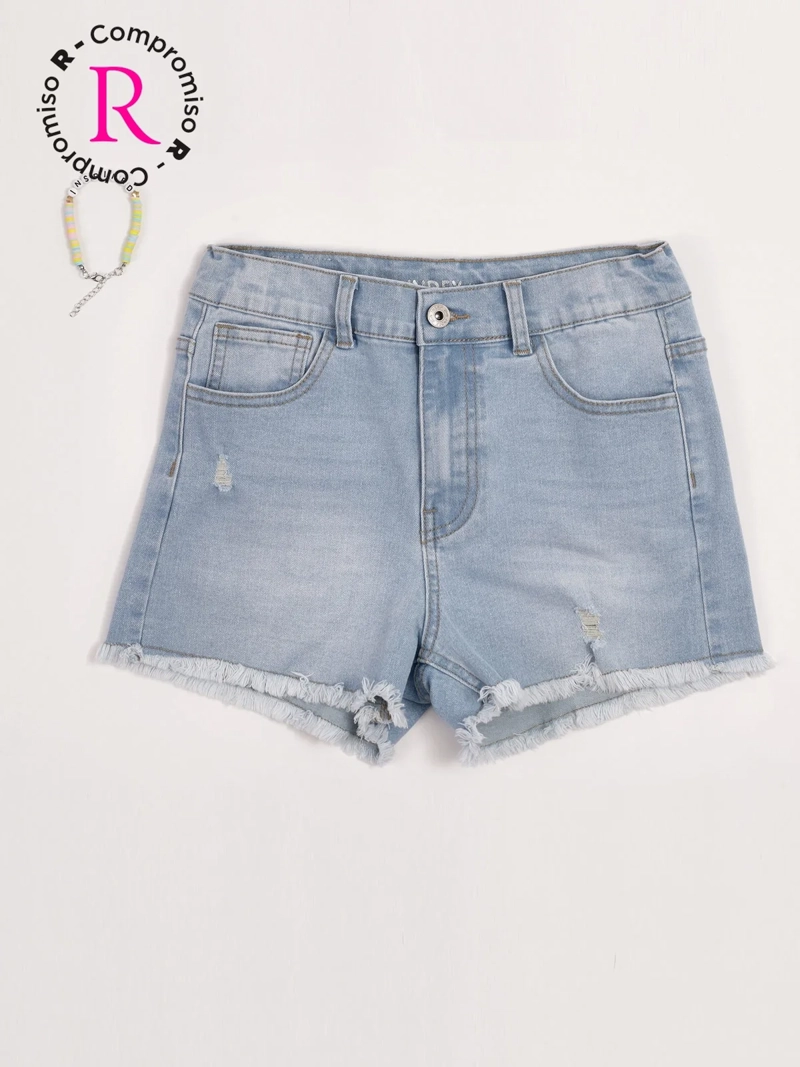 SHORT NIÑA INDEX TEEN ALGODÓN DENIM RASGADO + PULSERA