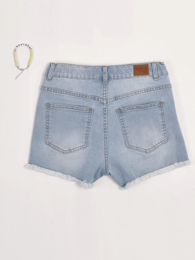 SHORT NIÑA INDEX TEEN ALGODÓN DENIM RASGADO + PULSERA - 2