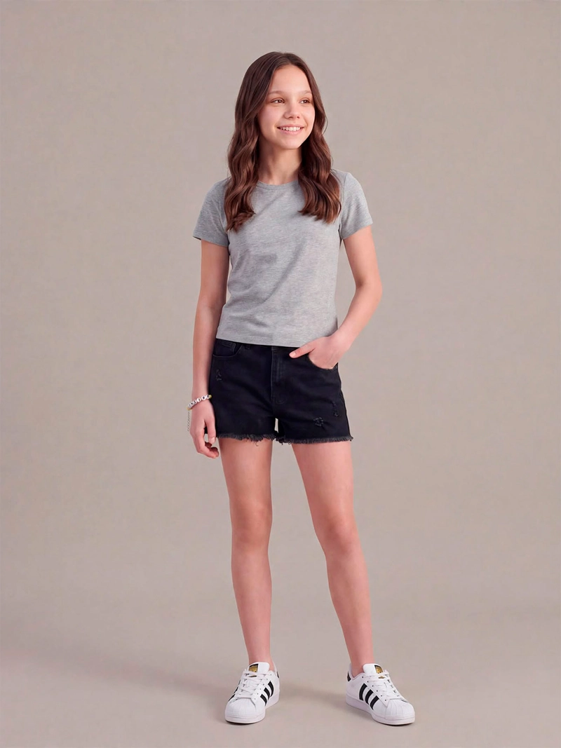 SHORT NIÑA INDEX TEEN ALGODÓN DENIM RASGADO + PULSERA
