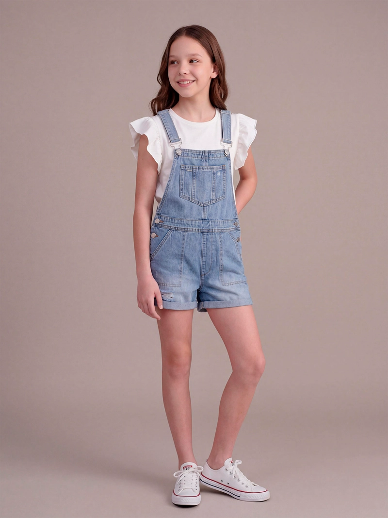 JARDINERA NIÑA INDEX TEEN ALGODÓN CORTA DENIM RASGADO