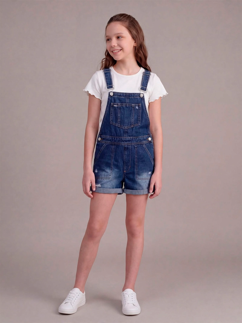 JARDINERA NIÑA INDEX TEEN ALGODÓN CORTA DENIM RASGADO