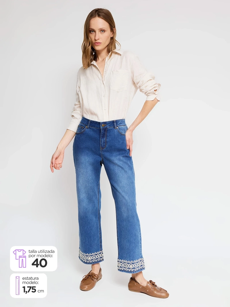 JEANS MUJER AZIZ ALGODÓN RECTO BORDADO - 1