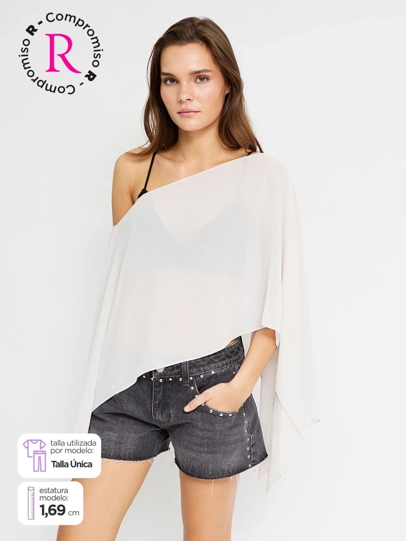 BLUSA MUJER INDEX SIN MANGAS ASIMÉTRICO TIPO CAPA - 1