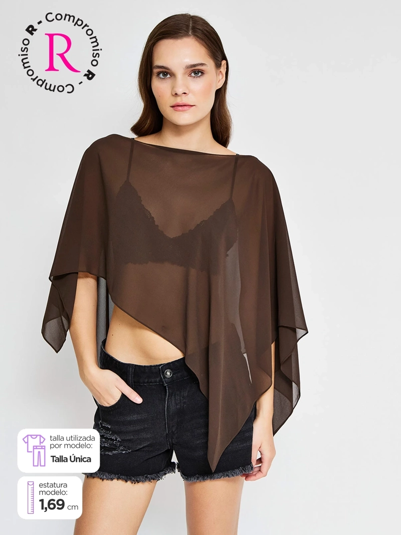 BLUSA MUJER INDEX SIN MANGAS ASIMÉTRICO TIPO CAPA - 1