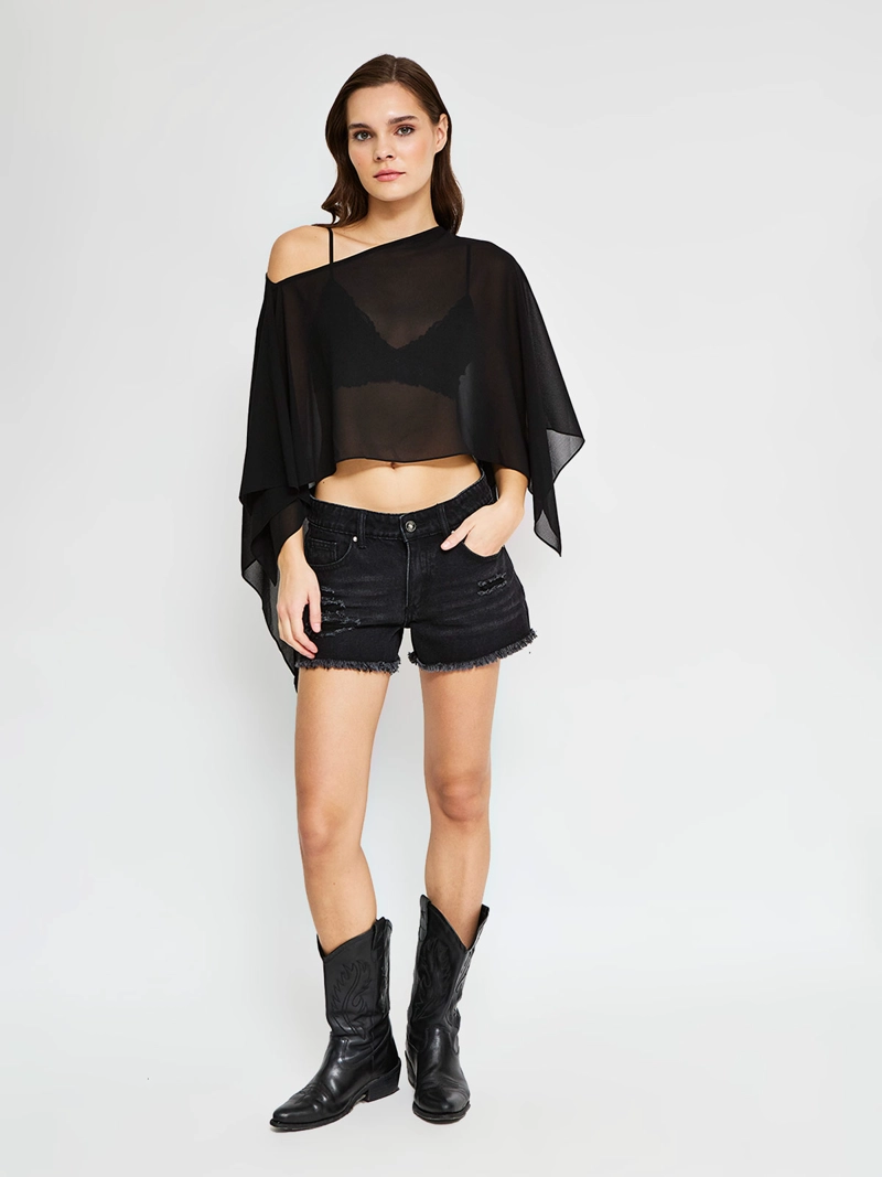 BLUSA MUJER INDEX SIN MANGAS ASIMÉTRICO TIPO CAPA - 4