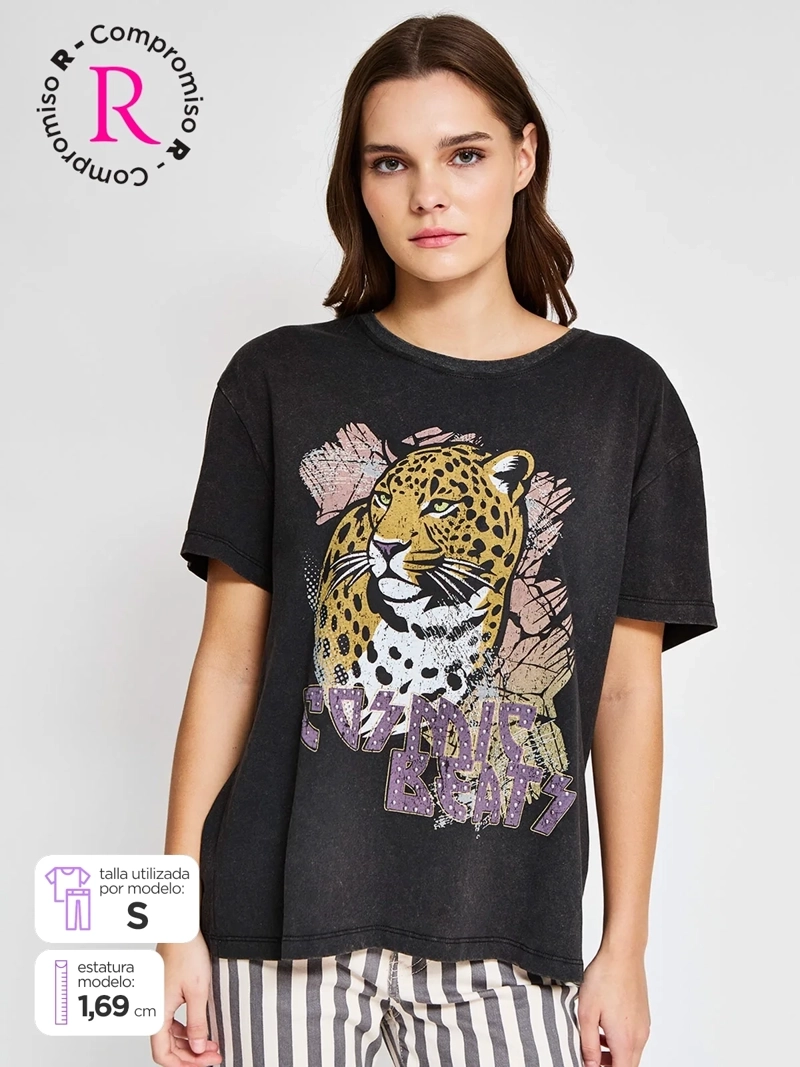 POLERA MUJER BARBADOS ALGODÓN MANGA CORTA GRÁFICA