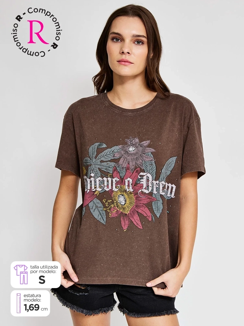 POLERA MUJER BARBADOS ALGODÓN MANGA CORTA GRÁFICA - 1