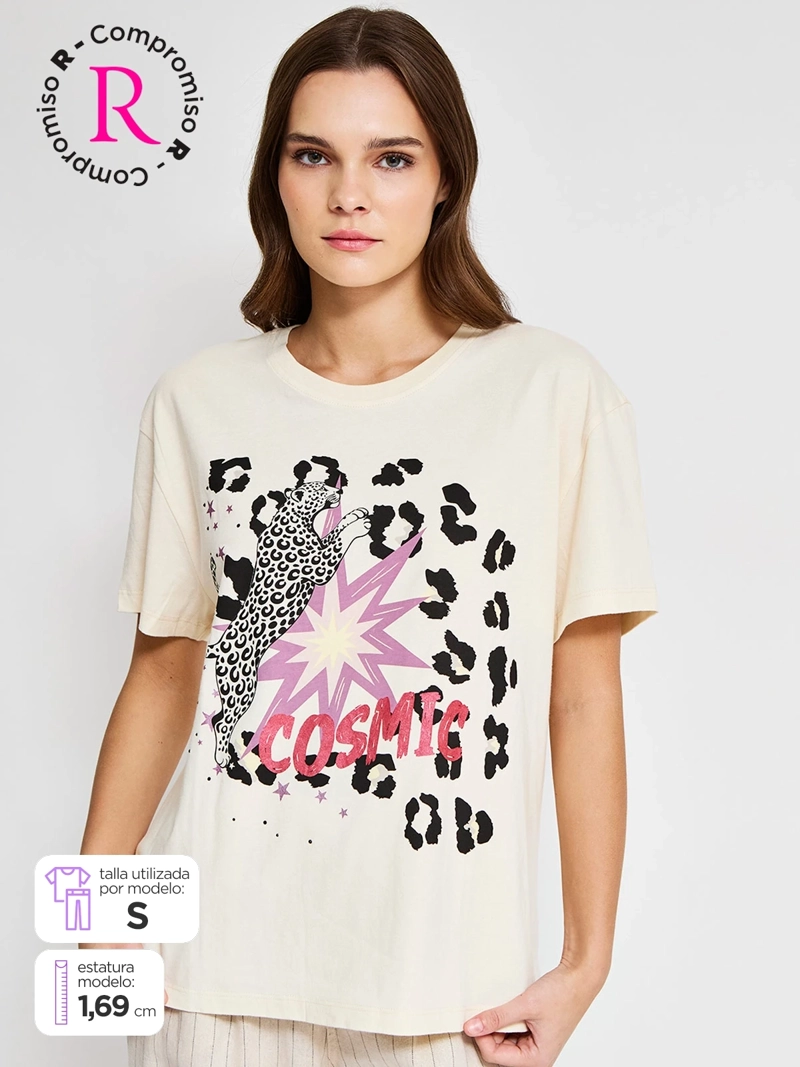 POLERA MUJER BARBADOS ALGODÓN MANGA CORTA GRÁFICA - 1