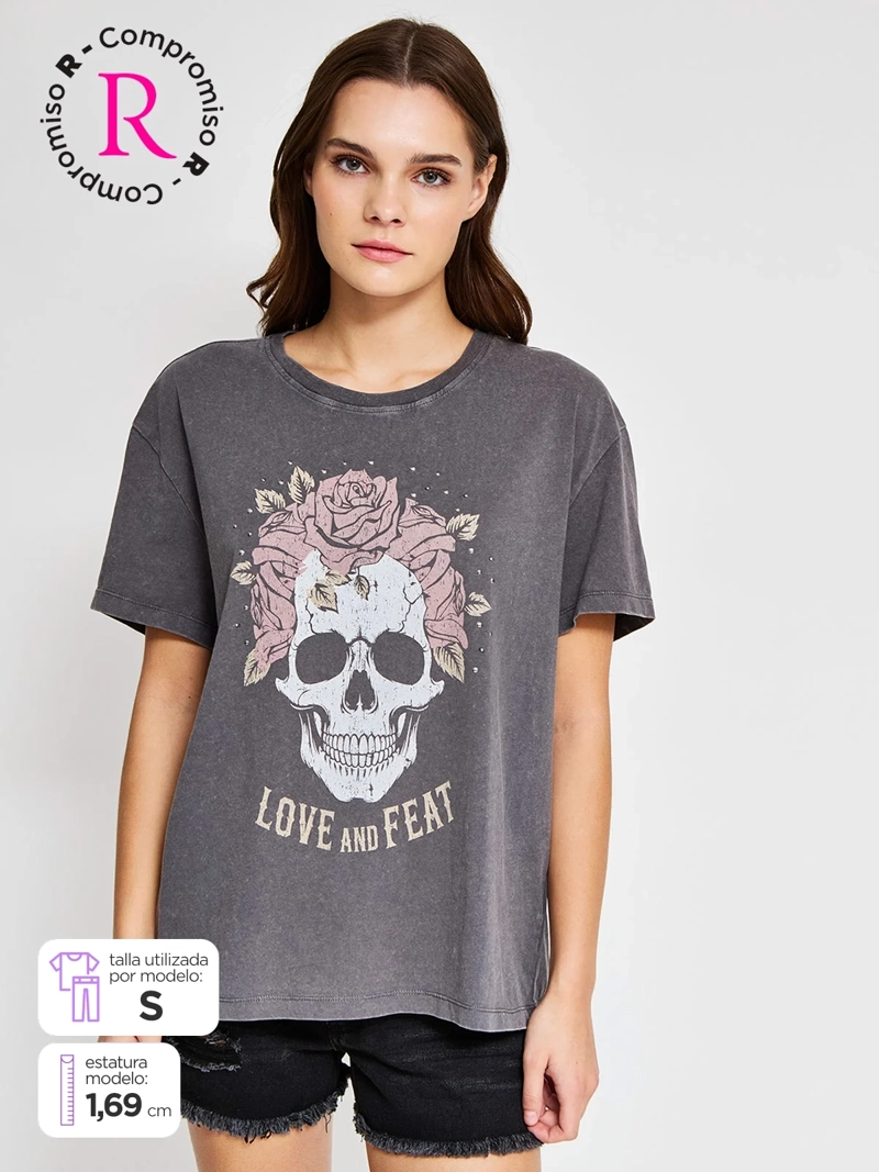 POLERA MUJER BARBADOS ALGODÓN MANGA CORTA GRÁFICA - 1