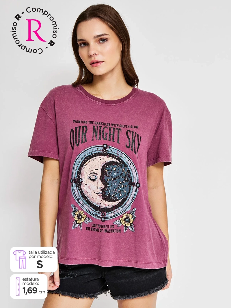 POLERA MUJER BARBADOS ALGODÓN MANGA CORTA GRÁFICA - 1