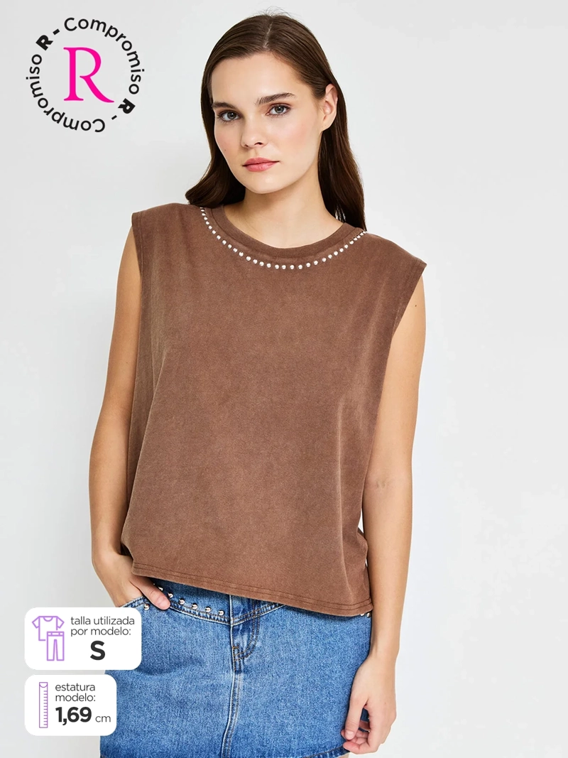 POLERA MUJER BARBADOS ALGODÓN SIN MANGAS TACHAS - 1