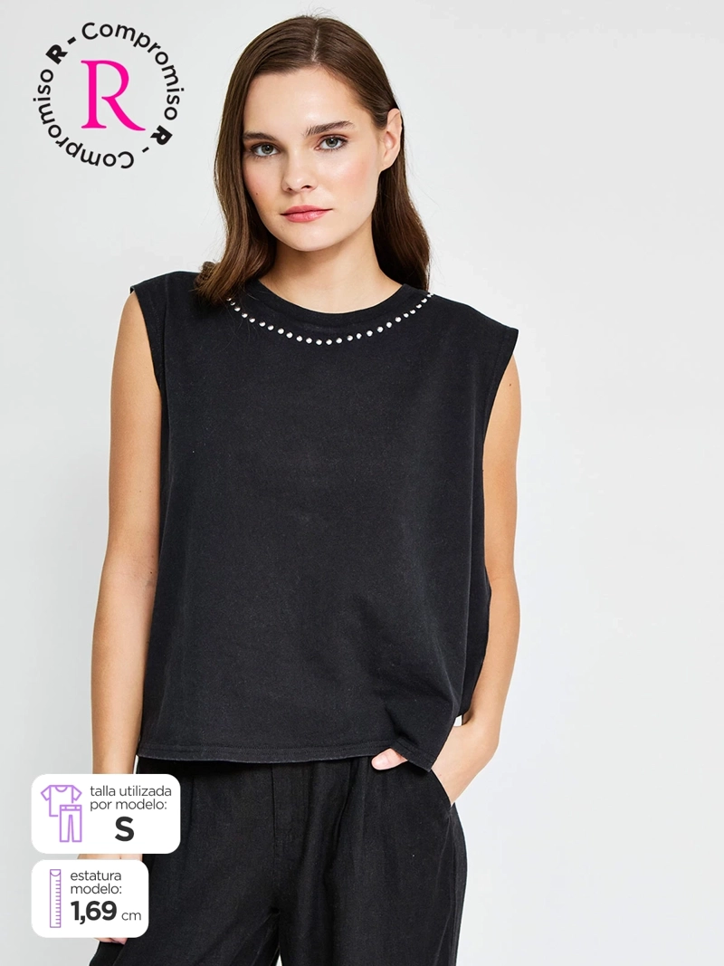 POLERA MUJER BARBADOS ALGODÓN SIN MANGAS TACHAS
