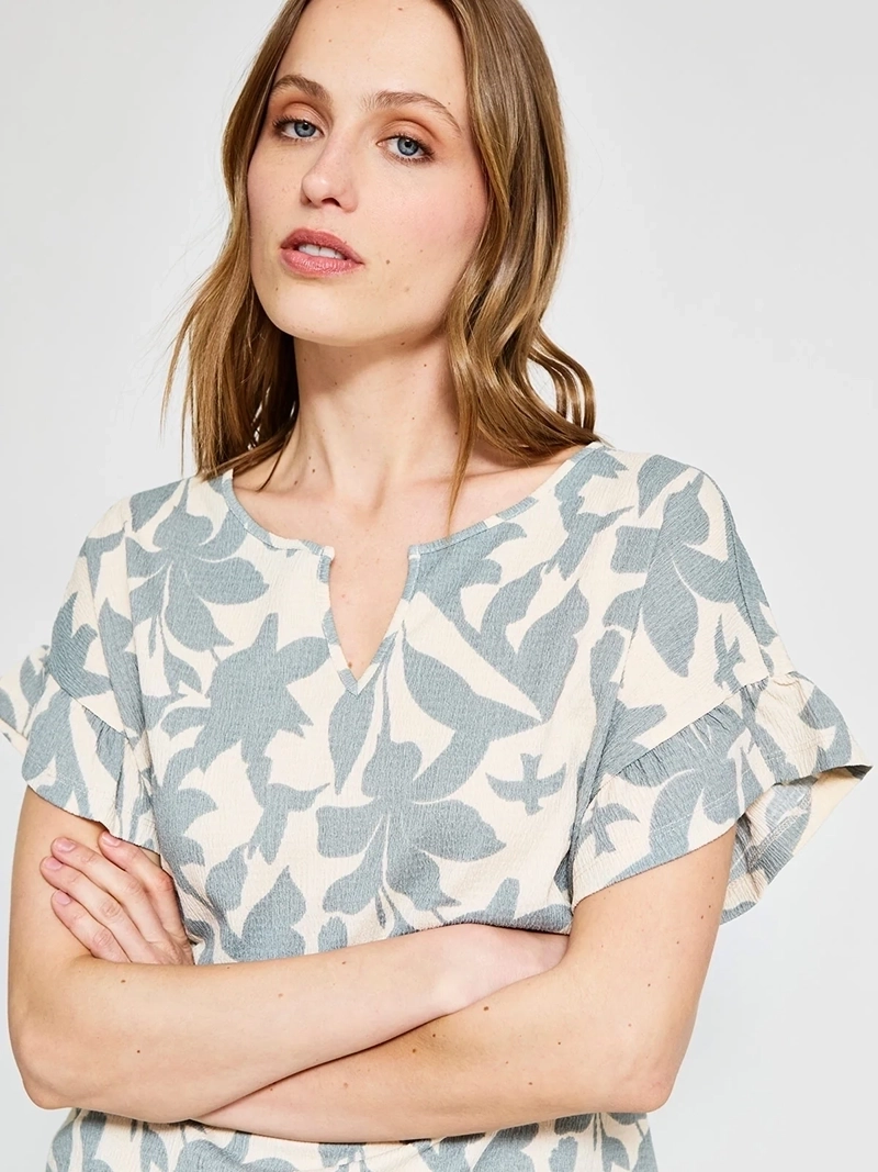 POLERA MUJER AZIZ MANGA CORTA VUELOS TEXTURADA - 3