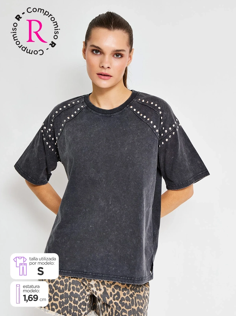 POLERA MUJER BARBADOS ALGODÓN MANGA CORTA TACHAS - 1