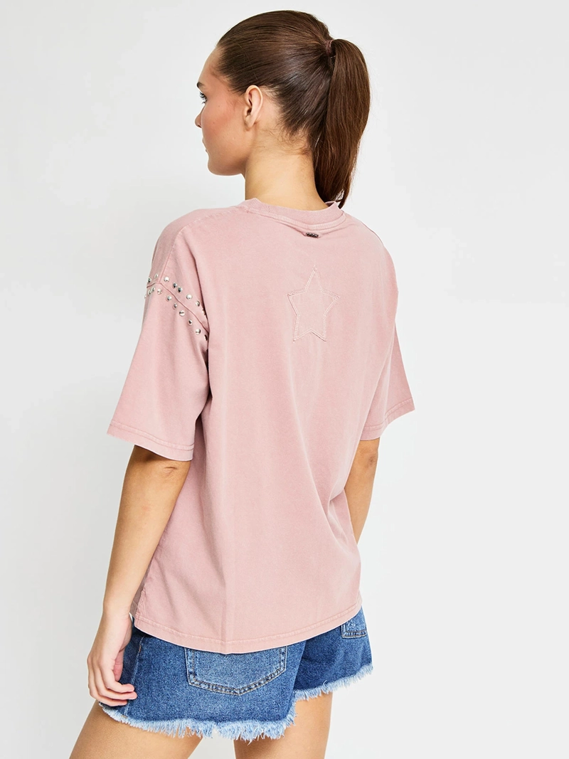 POLERA MUJER BARBADOS ALGODÓN MANGA CORTA TACHAS - 2