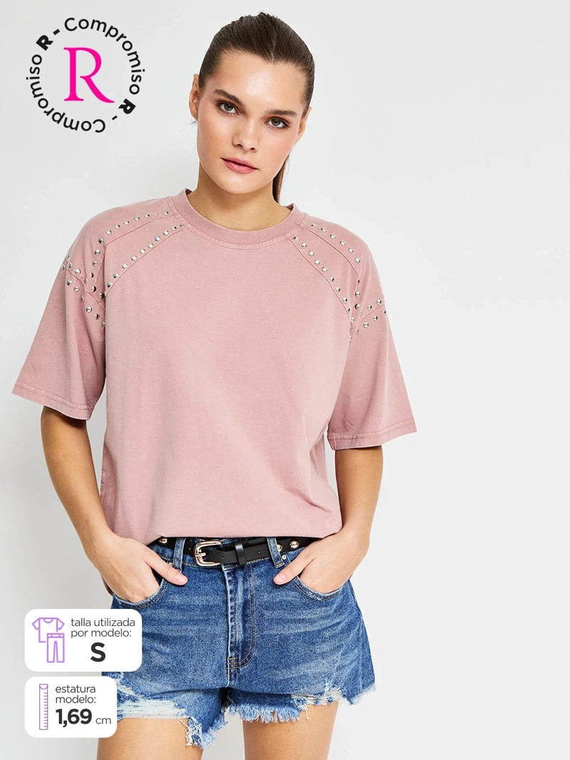 POLERA MUJER BARBADOS ALGODÓN MANGA CORTA TACHAS